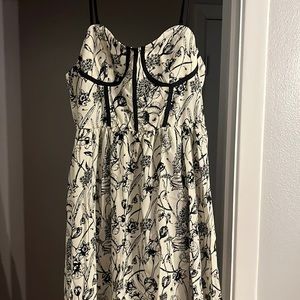 Black and white floral print tea length dress